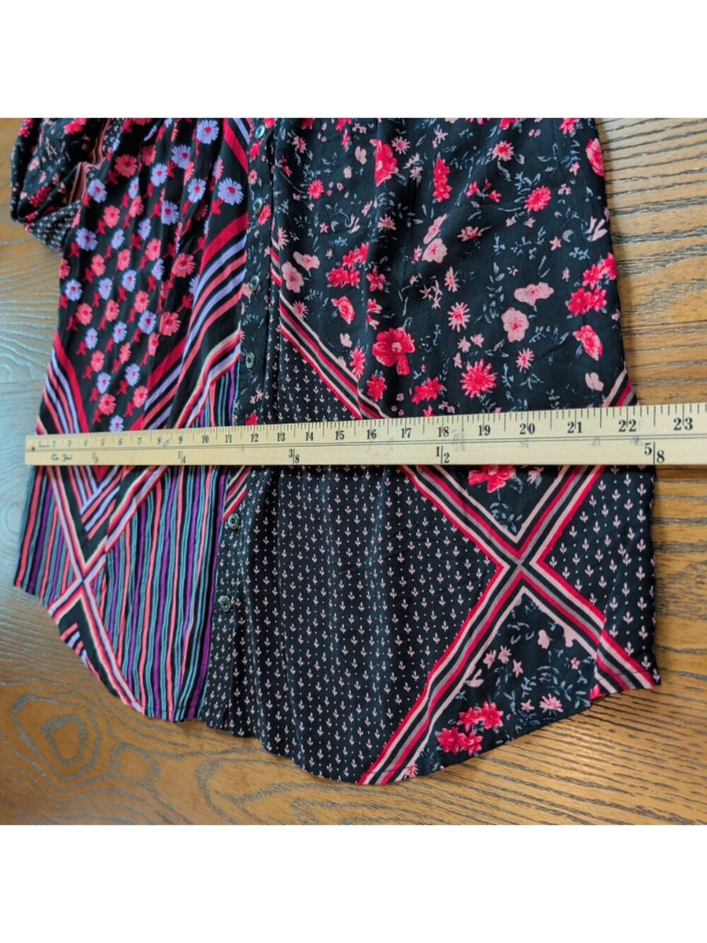Free People Womens XS Mixed Print Button Front Blouse Boho Floral Striped Viscos - Picture 15 of 16